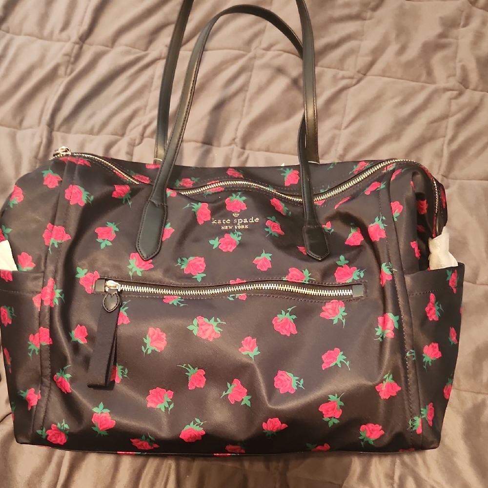 Kate Spade Black Tote with Red Floral Design